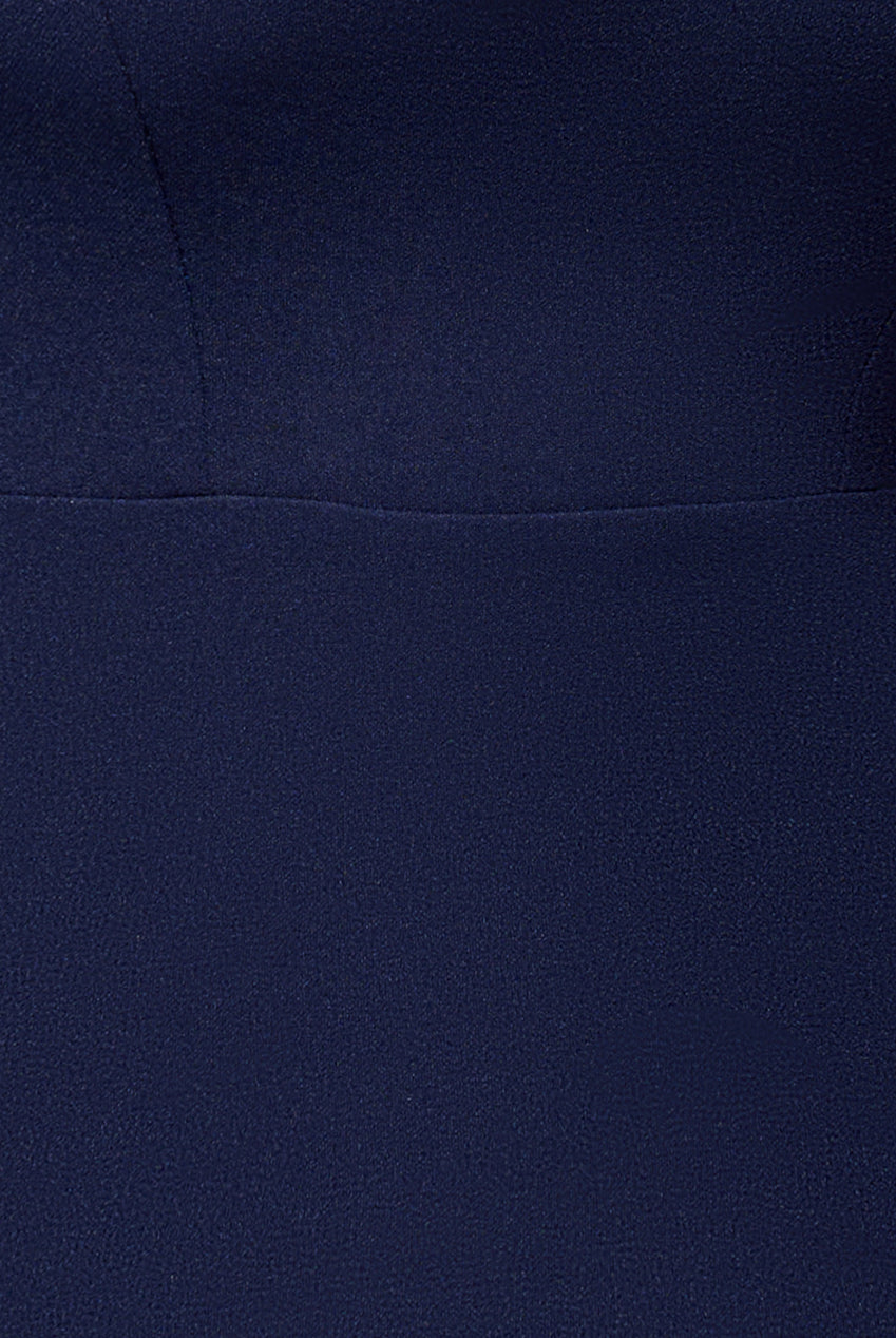 Goddiva Plunging Neck Pleated Sleeves Scuba Maxi Dress - Navy Blue