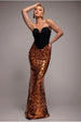 Goddiva Scuba Crepe & Sequin Dipped Waist Strapless Maxi Dress - Bronze