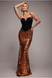 Goddiva Scuba Crepe & Sequin Dipped Waist Strapless Maxi Dress - Bronze