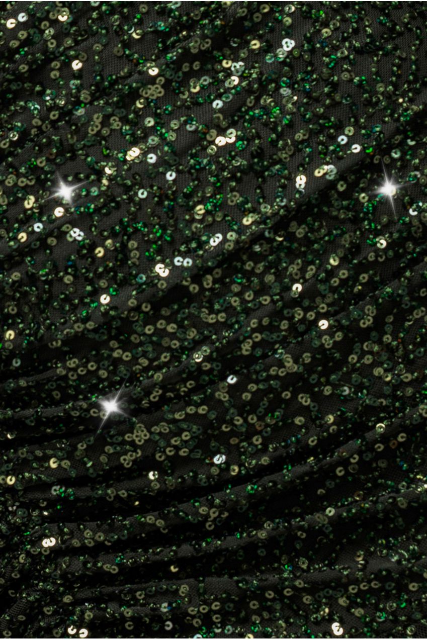 Goddiva Off The Shoulder Sequin Cowl Drawstring Maxi Dress - Olive Green