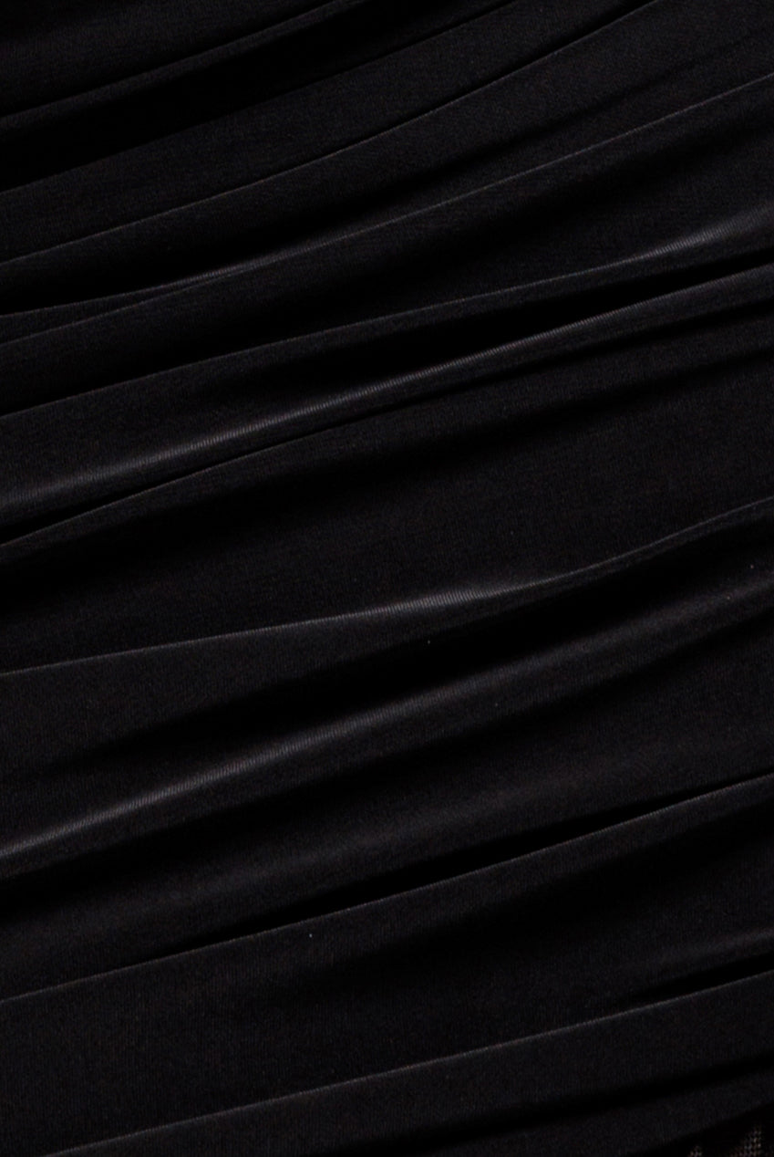 Goddiva Gathered One Shoulder Sheer Panel Maxi Dress - Black