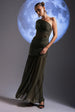 Goddiva Gathered One Shoulder Sheer Panel Maxi Dress - Khaki Green