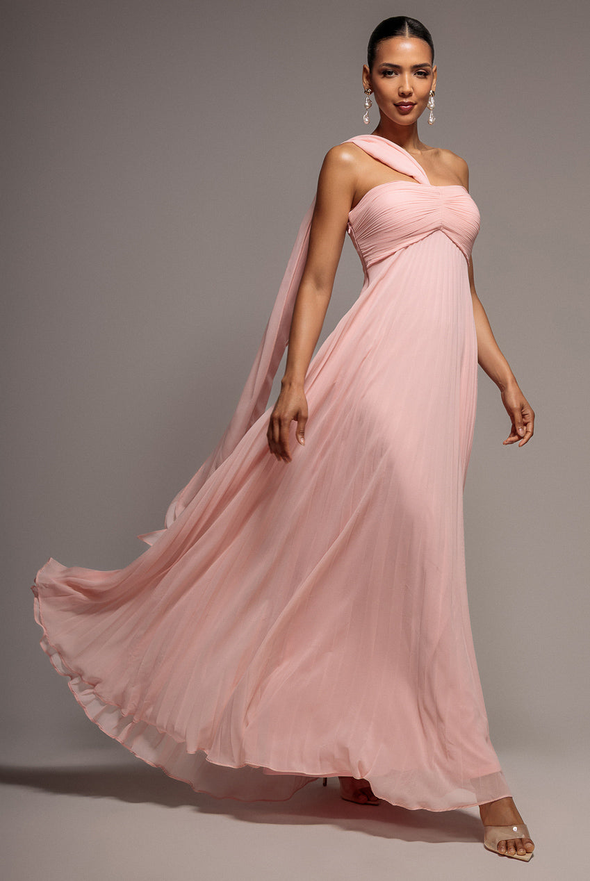 Goddiva Sleeveless Pleated Chiffon Multiway Scarf Maxi Dress - Blush Pink