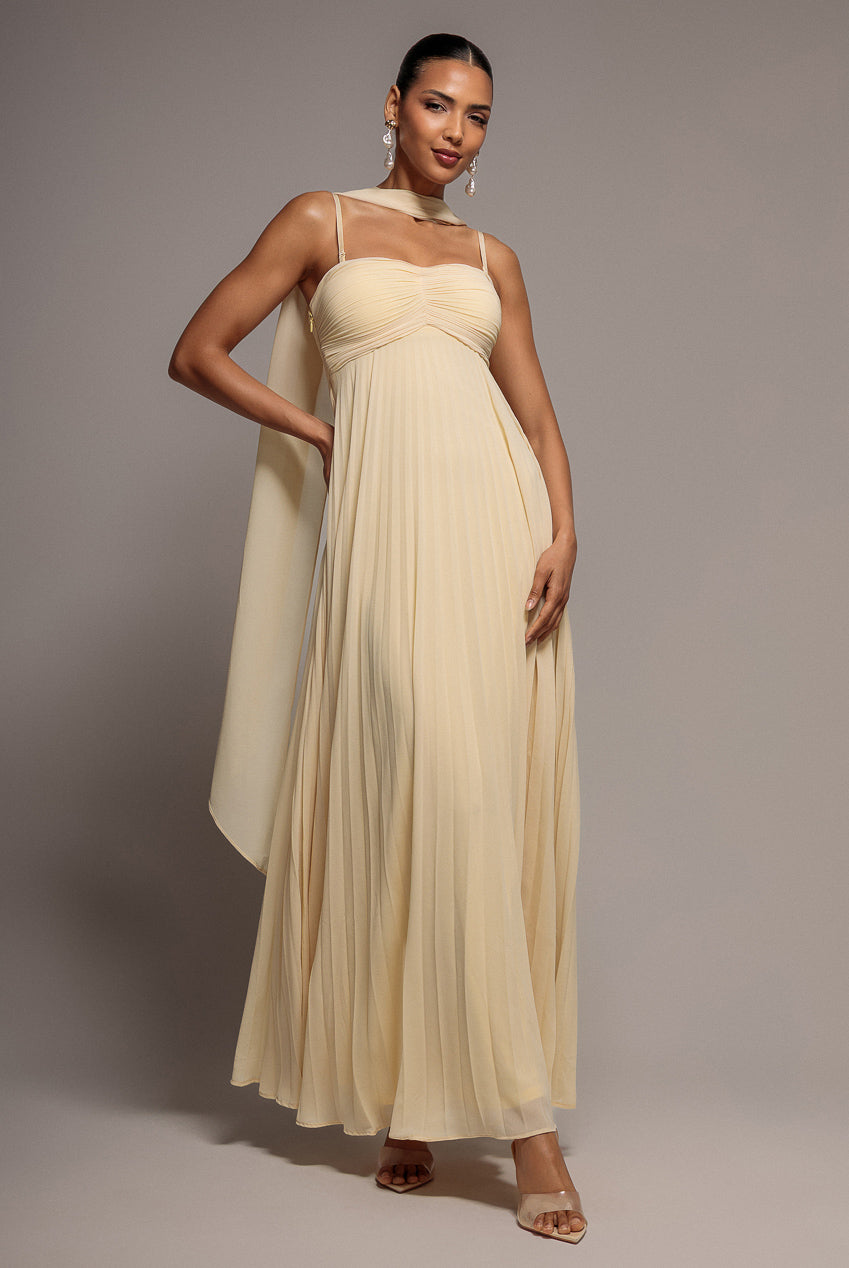 Goddiva Sleeveless Pleated Chiffon Multiway Scarf Maxi Dress - Butter Yellow