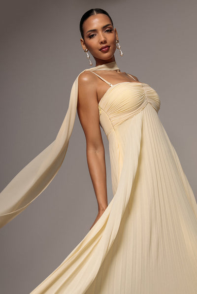 Butteryellow - Goddiva Sleeveless Pleated Chiffon Multiway Scarf Maxi Dress - Butter Yellow