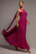 Goddiva Sleeveless Pleated Chiffon Multiway Scarf Maxi Dress - Magenta