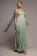 Goddiva Sleeveless Pleated Chiffon Multiway Scarf Maxi Dress - Sage Green