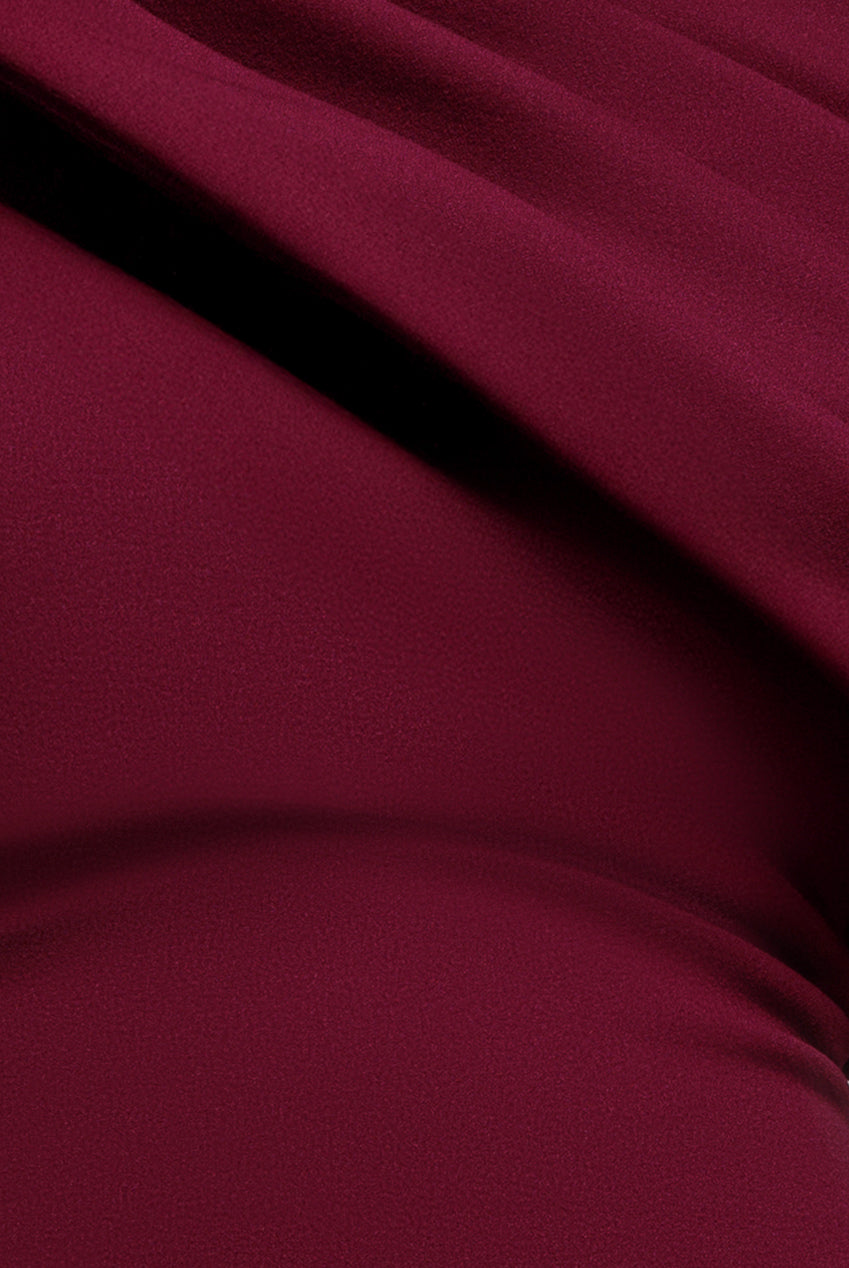 Goddiva Sash One Shoulder Bardot Maxi Dress  - Burgundy