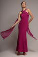 Goddiva Cross Front Scarf Back Chiffon Mermaid Maxi Dress - Magenta