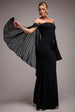 Goddiva Boob Tube Maxi Dress With Pleated Chiffon Cape - Black
