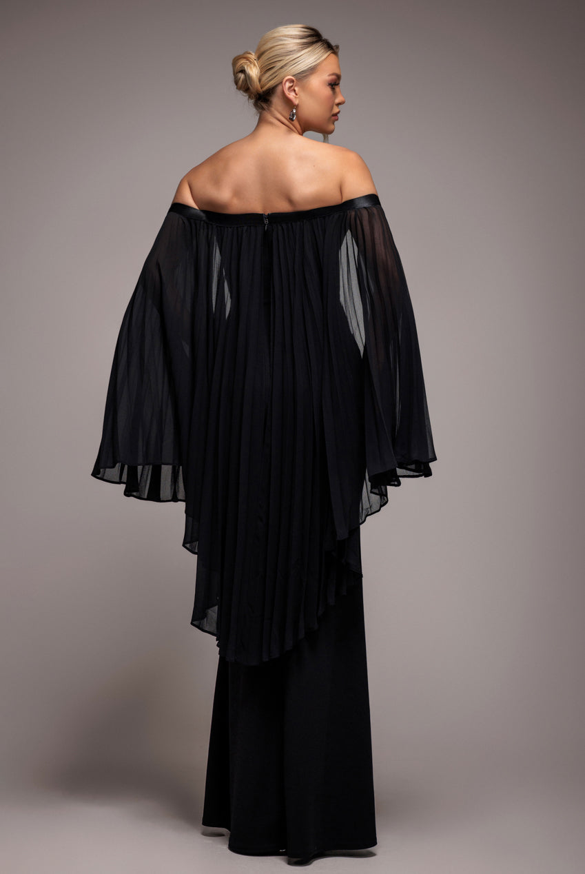 Goddiva Boob Tube Maxi Dress With Pleated Chiffon Cape - Black