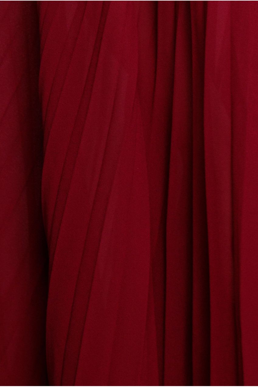 Goddiva Strapless Maxi Dress With Pleated Chiffon Cape - Burgundy