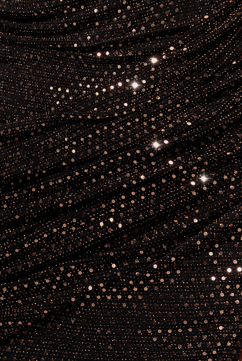 Goddiva Cowl Neck Sequin Glitter Draped Maxi Dress - Rose Gold