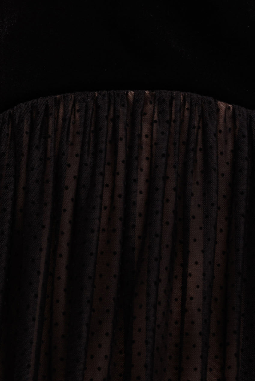 Goddiva Velvet And Dobby Mesh A Line Halter Maxi Dress - Black