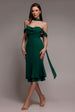 Goddiva Chiffon Cowl Off Shoulder Wing Tiered Midi Dress - Emerald Green
