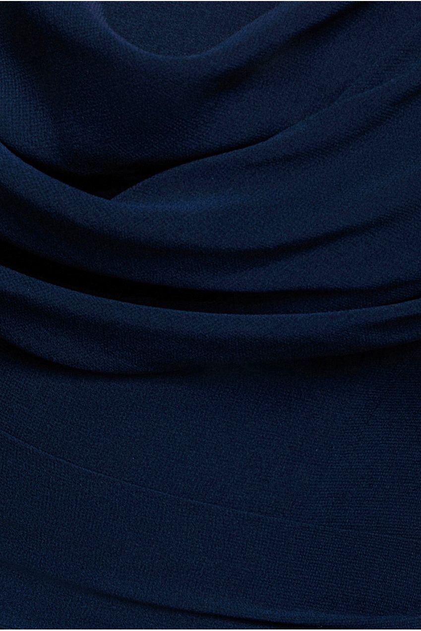 Goddiva Chiffon Cowl Off Shoulder Wing Tiered Midi Dress - Navy Blue