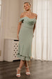 Goddiva Chiffon Cowl Off Shoulder Wing Tiered Midi Dress - Sage Green