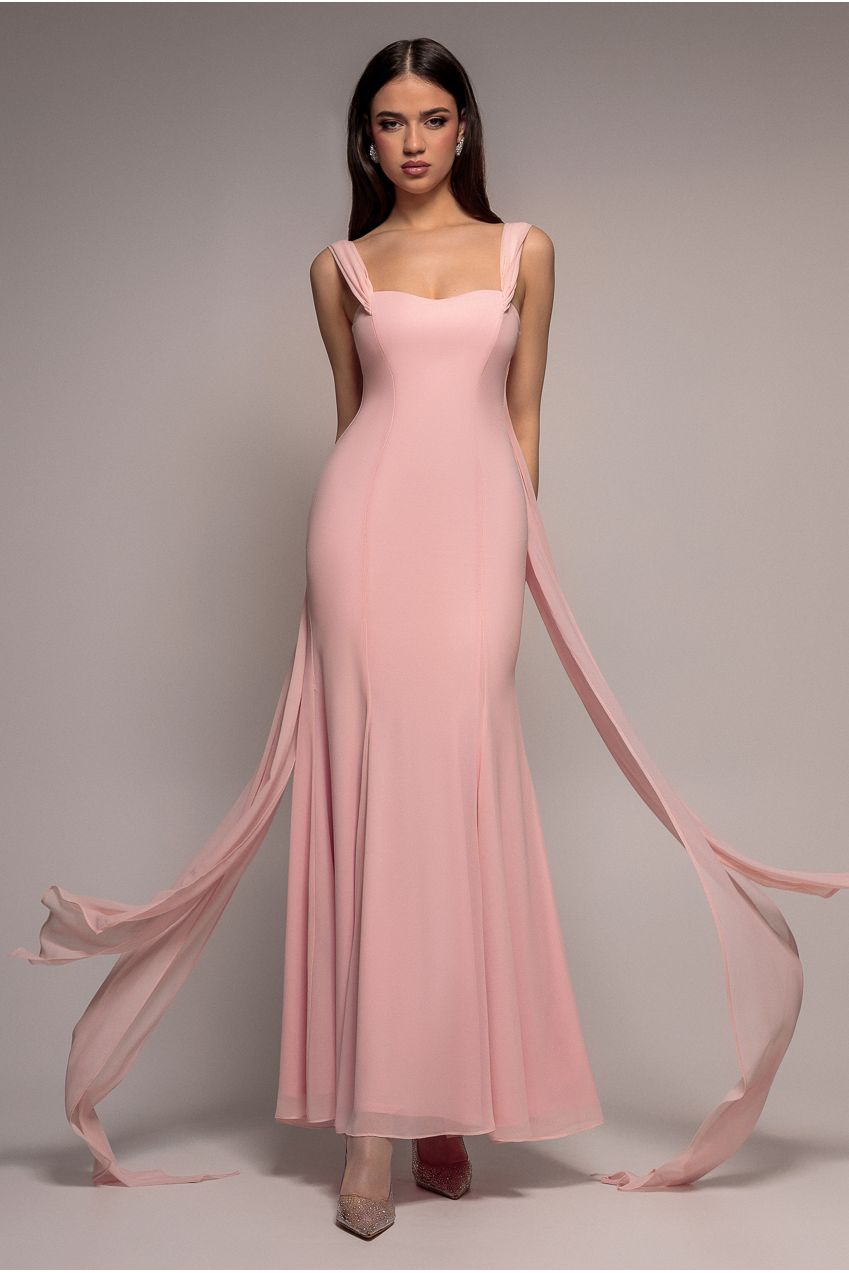 Goddiva Multiway Cape Chiffon Sweetheart Maxi Dress - Blush Pink