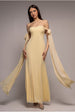 Goddiva Multiway Cape Chiffon Sweetheart Maxi Dress - Butter Yellow