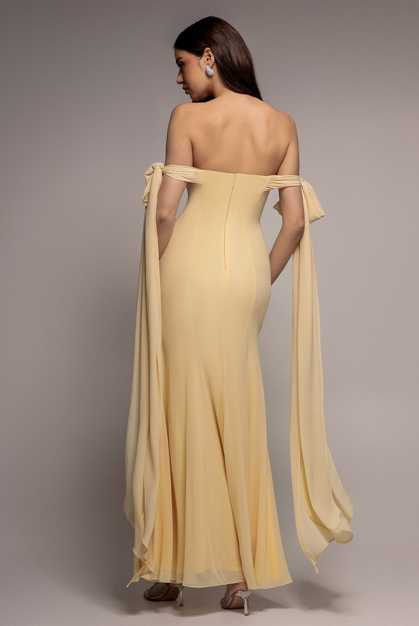 Goddiva Multiway Cape Chiffon Sweetheart Maxi Dress - Butter Yellow