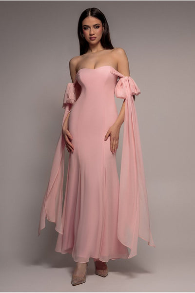 Blush - Goddiva Multiway Cape Chiffon Sweetheart Maxi Dress - Blush Pink
