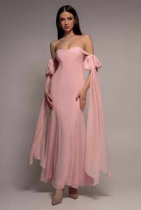 Goddiva Multiway Cape Chiffon Sweetheart Maxi Dress - Blush Pink