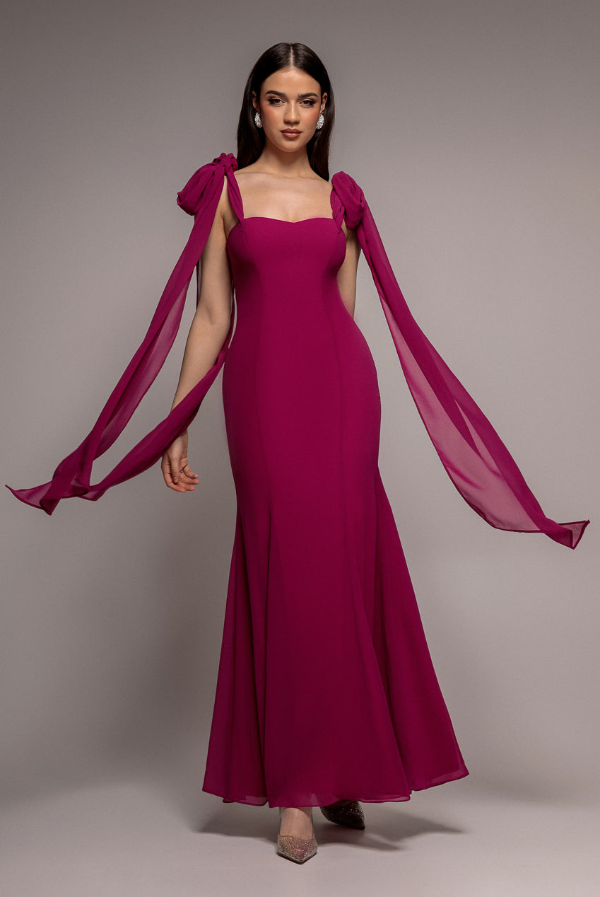 Goddiva Multiway Cape Chiffon Sweetheart Maxi Dress - Magenta