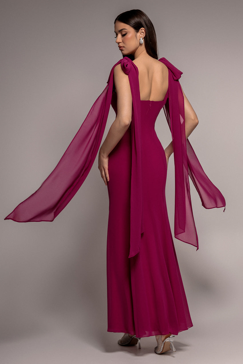 Goddiva Multiway Cape Chiffon Sweetheart Maxi Dress - Magenta