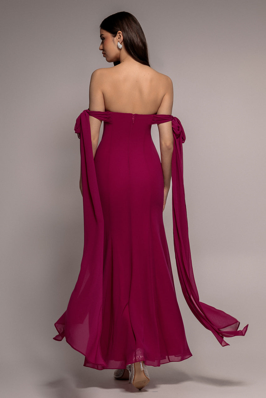 Goddiva Multiway Cape Chiffon Sweetheart Maxi Dress - Magenta