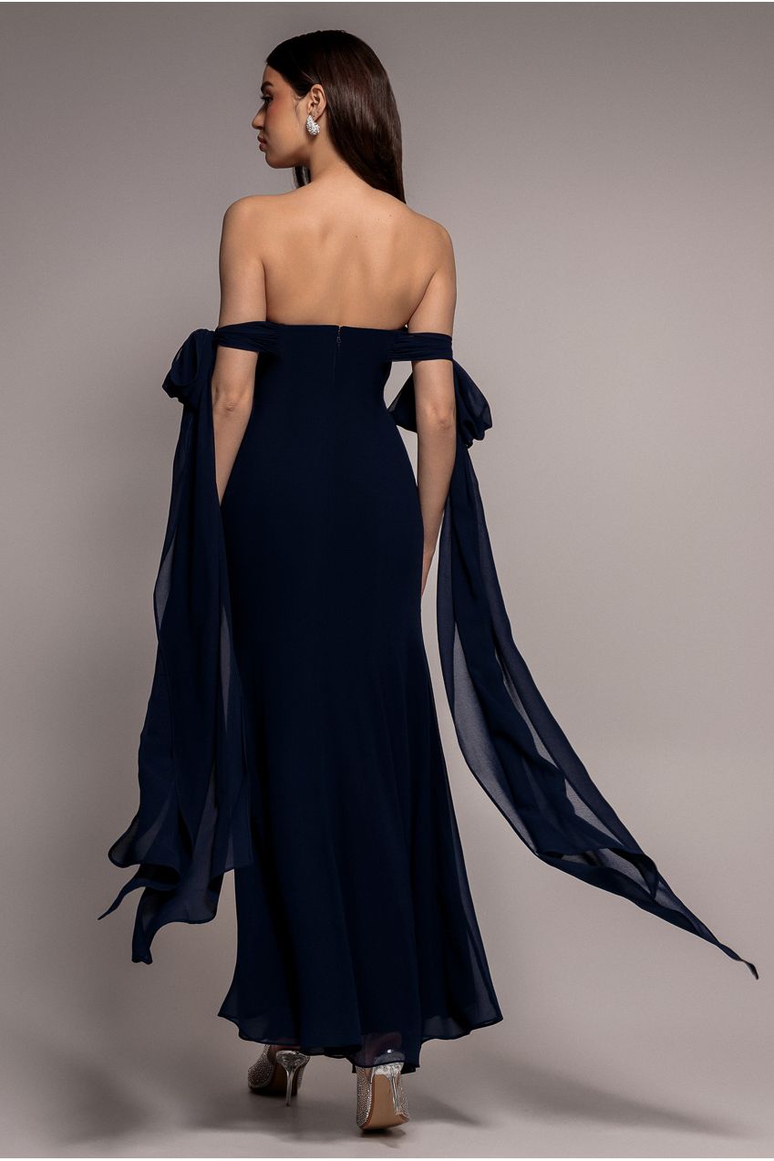 Goddiva Multiway Cape Chiffon Sweetheart Maxi Dress - Navy Blue