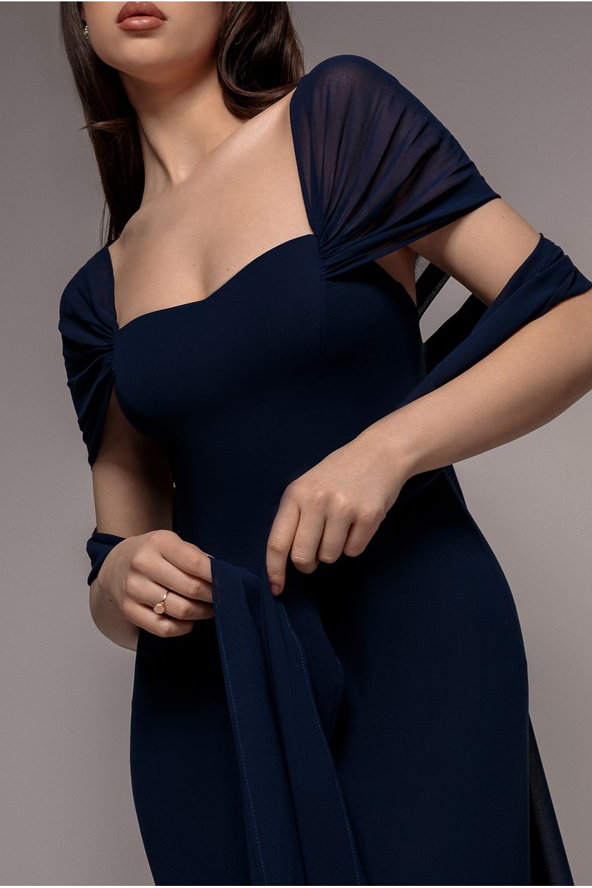 Goddiva Multiway Cape Chiffon Sweetheart Maxi Dress - Navy Blue