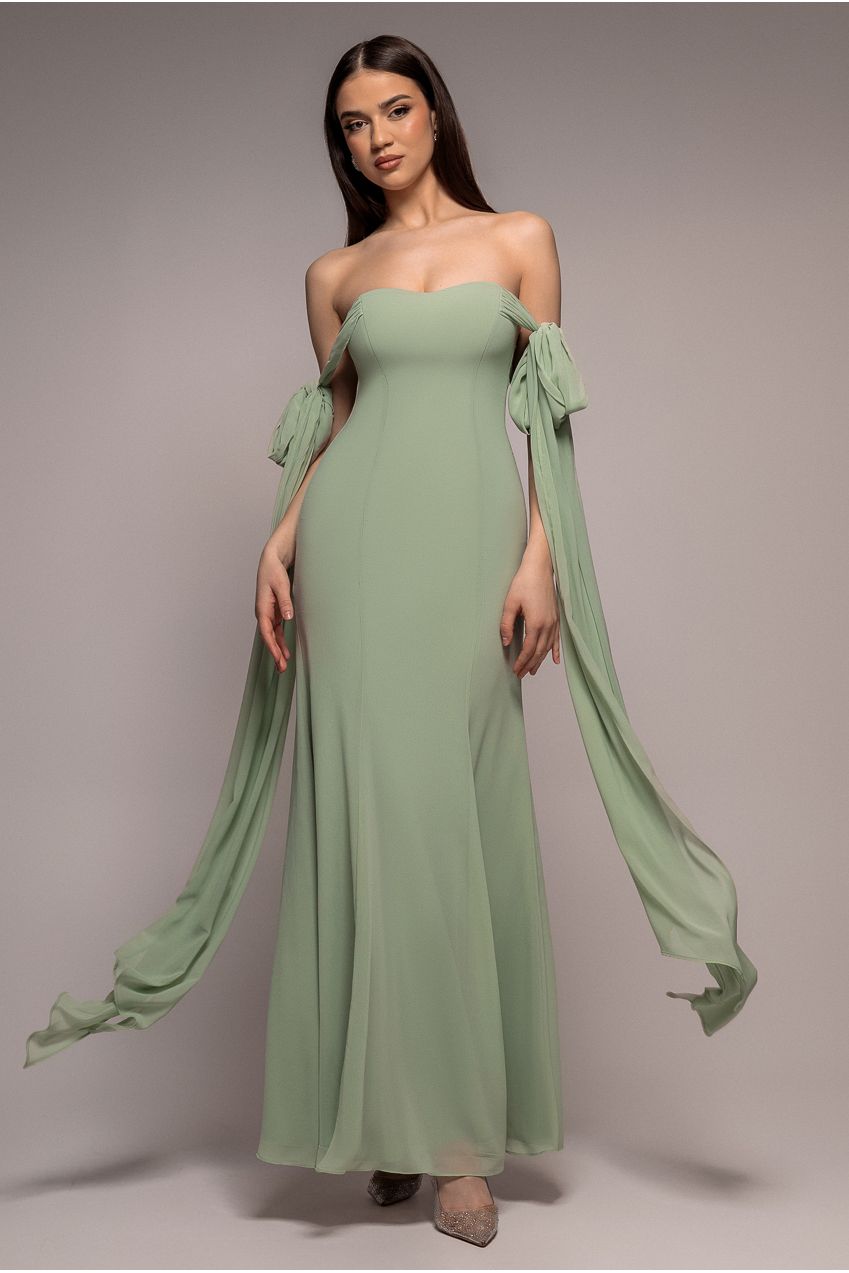 Goddiva Multiway Cape Chiffon Sweetheart Maxi Dress - Sage Green