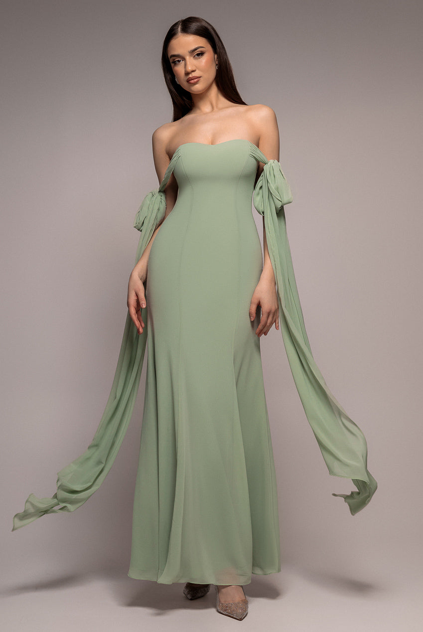 Goddiva Multiway Cape Chiffon Sweetheart Maxi Dress - Sage Green