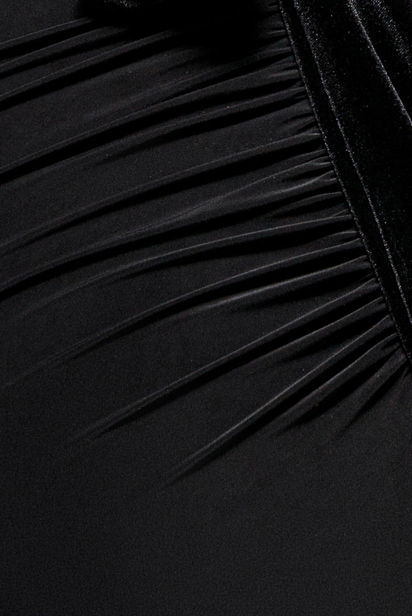 Goddiva Open Back Cowl Neck Gathered Maxi Dress With Velvet Tie Back - Black