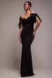 Goddiva Scuba Off The Shoulder Velvet Bow Maxi Dress - Black