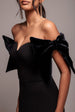 Goddiva Scuba Off The Shoulder Velvet Bow Maxi Dress - Black