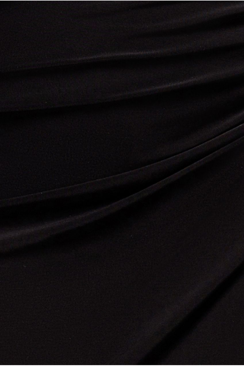 Goddiva Off The Shoulder Corset Waist Mesh Wrap Skirt Soft Touch Maxi Dress - Black