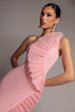 Goddiva One Shoulder Pleated Fan Midi Dress - Blush Pink