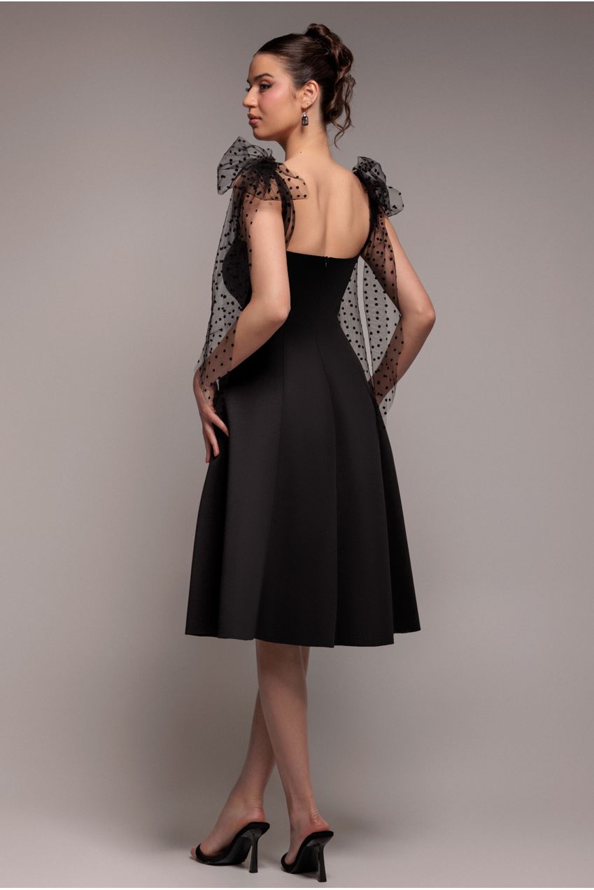 Goddiva Scuba & Polka Mesh Bella Bow Multiway A-Line Midi Dress - Black