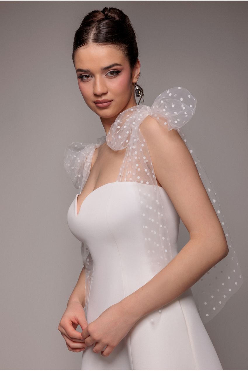 Goddiva Scuba & Polka Mesh Bella Bow Multiway A-Line Midi Dress - White
