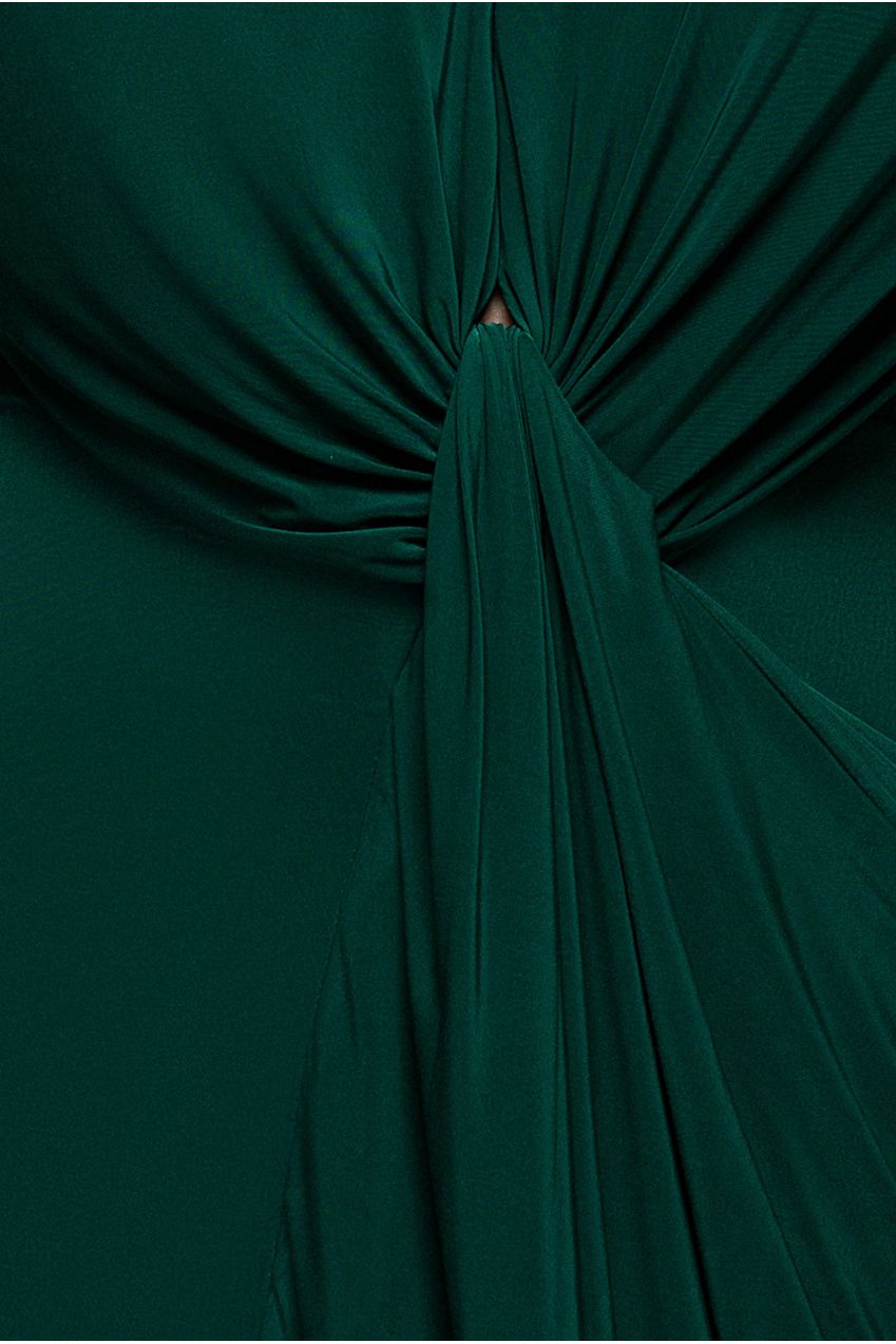 Goddiva Cowl Plunge Draped Mermaid Maxi Dress - Emerald Green