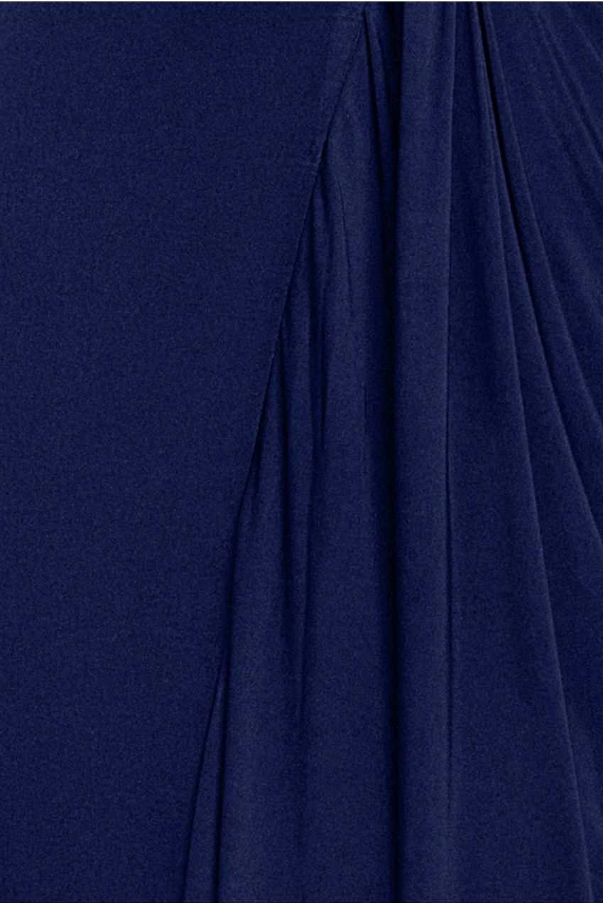 Goddiva Cowl Plunge Draped Mermaid Maxi Dress - Navy Blue