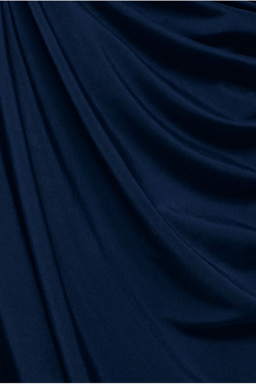 Goddiva Cowl Plunge Draped Mermaid Maxi Dress - Navy Blue