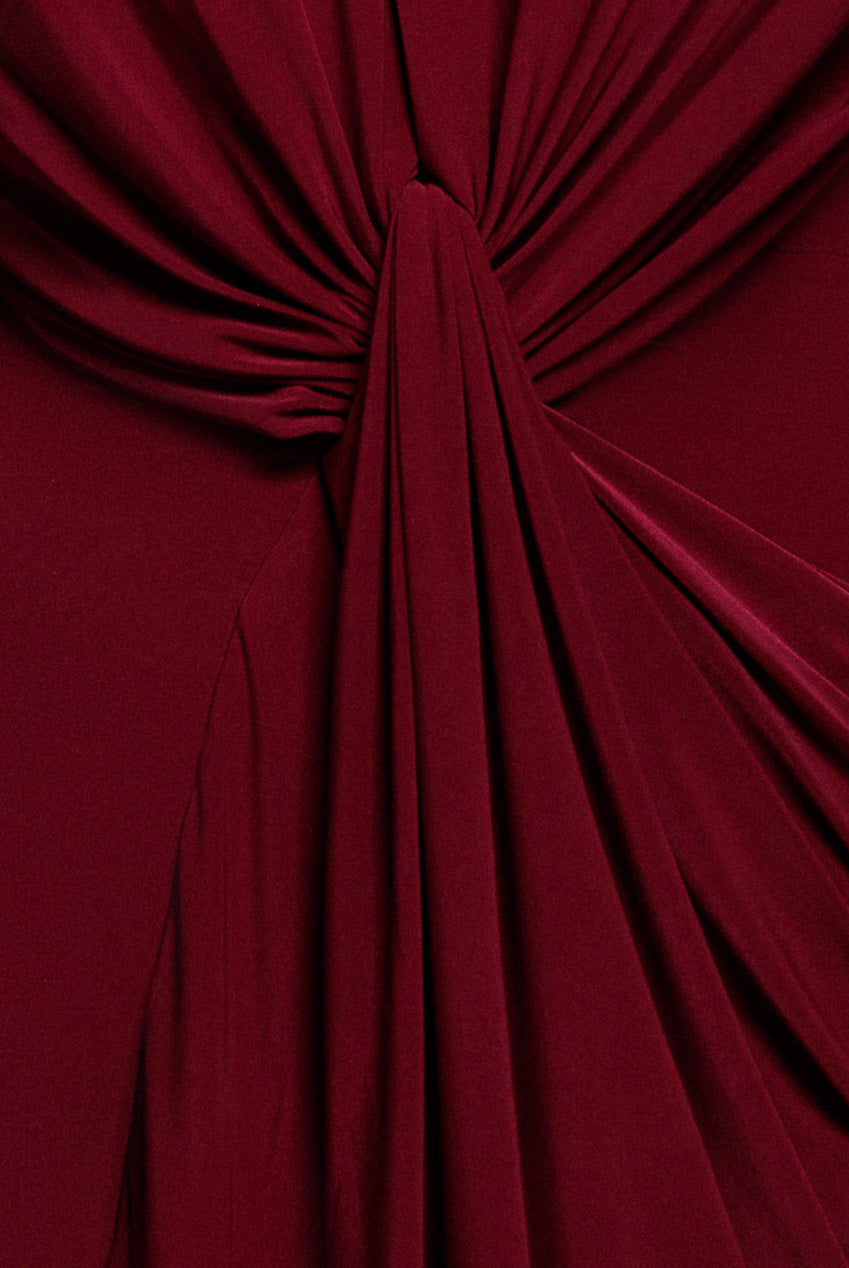 Goddiva Cowl Plunge Draped Mermaid Maxi Dress - Wine