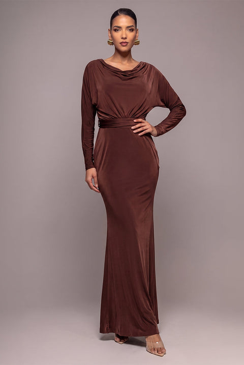 Goddiva Reversible Blouson Kimono Sleeve Maxi Dress - Dark Brown