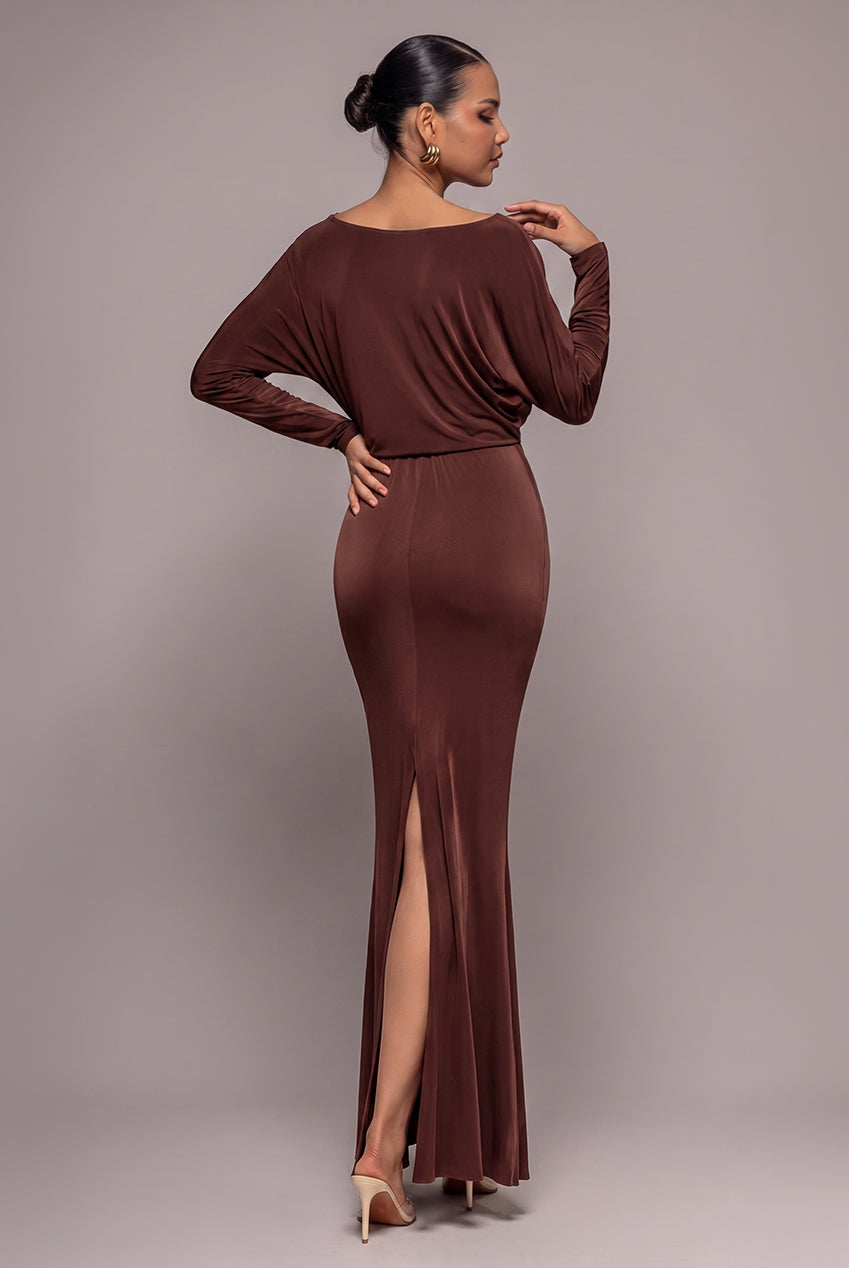 Goddiva Reversible Blouson Kimono Sleeve Maxi Dress - Dark Brown