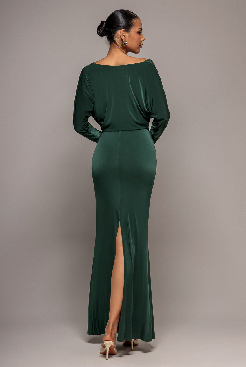 Goddiva Reversible Blouson Kimono Sleeve Maxi Dress - Pine Green