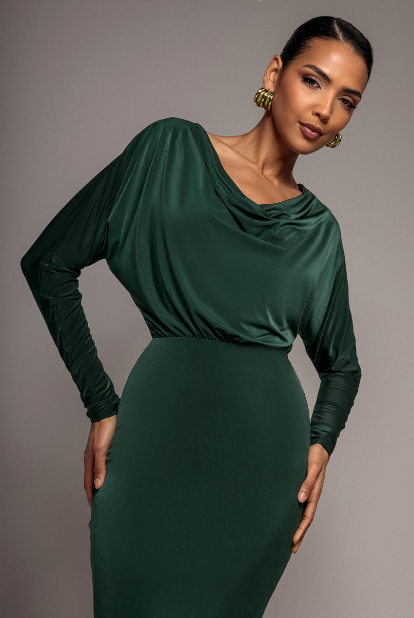 Goddiva Reversible Blouson Kimono Sleeve Maxi Dress - Pine Green