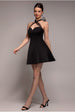 Goddiva Scuba & Polka Mesh Bella Bow Multiway Skater Mini Dress - Black