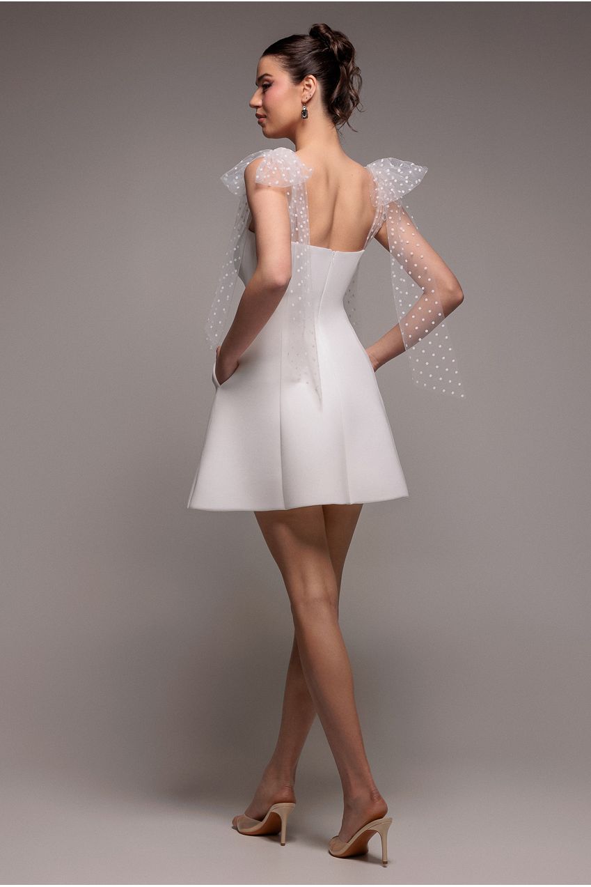 Goddiva Scuba & Polka Mesh Bella Bow Multiway Skater Mini Dress - White